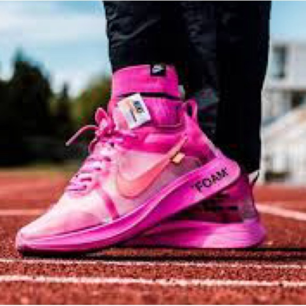 Nike x Off-White Zoom Fly Sneaker Pink US 9.5 AJ4588-600 Streetwear Collector - Picture 1 of 13